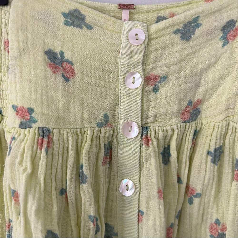 Free People Iris Corset Set Skirt Yellow Green Floral Cotton Button Down Skirt S - Picture 4 of 10